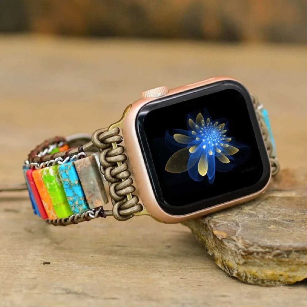 Natural Jasper Stone Tube Braided Strap Watch Band for 38 ~ 40 mm Apple iWatch
